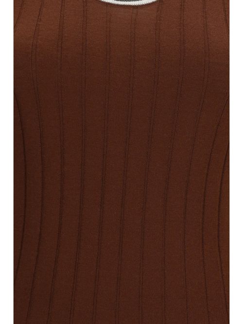 Ribbed Fleece Wool Tank Top — Brown