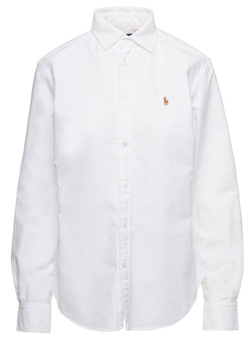 White Oversized Shirt With Logo Embroidery In Cotton Woman