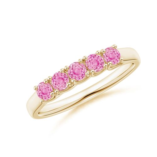 Angara 0.55 Carat Half Eternity Five Stone Pink Sapphire Wedding Ring in 18K Yellow Gold