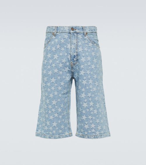 Jacquard cotton denim shorts