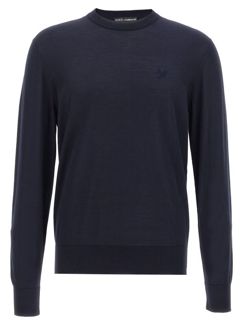 Silk Crew Neck Sweater — Navy