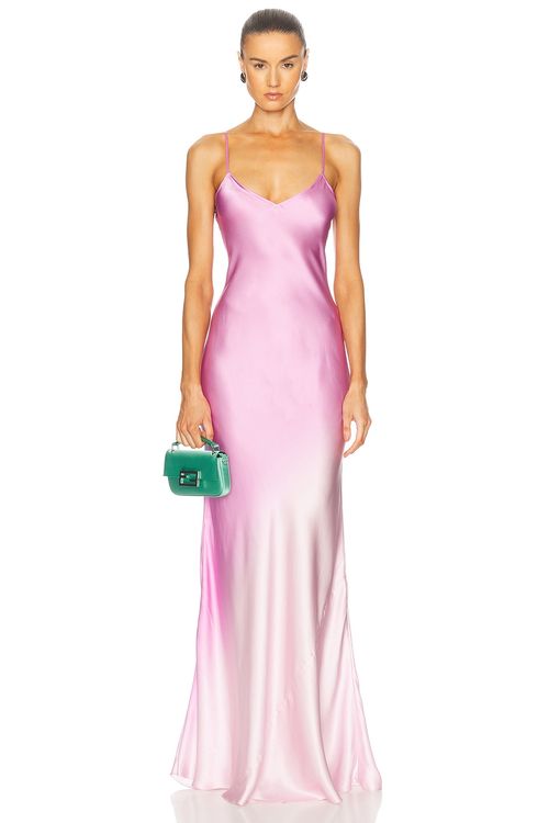 Alejandra Alonso Rojas Bias Slip Gown in Fuschia Degrade - Pink. 4 also in