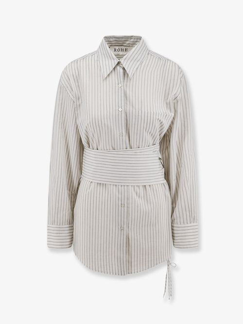 Silk-Cotton Striped Shirt — Gray