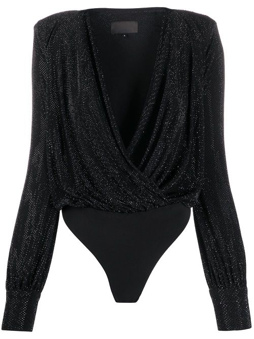 Crystal-embellished wrap bodysuit - Black