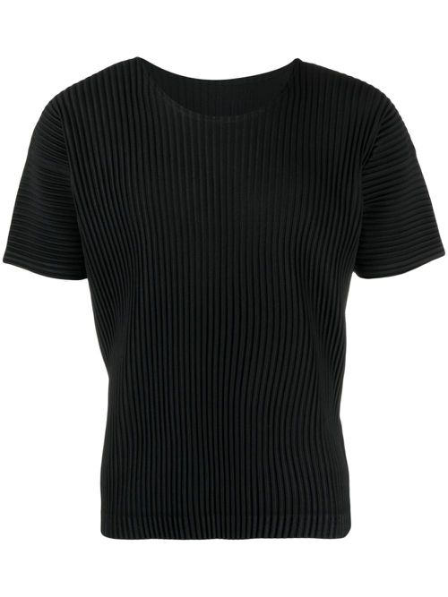 Plissé-effect U-neck T-shirt - Black