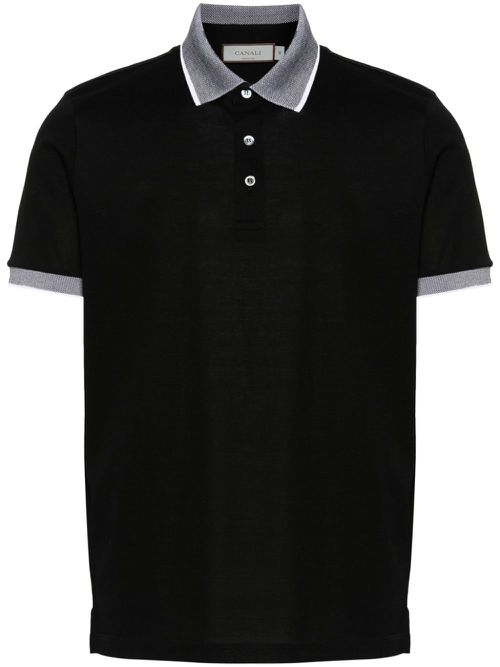 Contrasting-trim polo shirt - Black