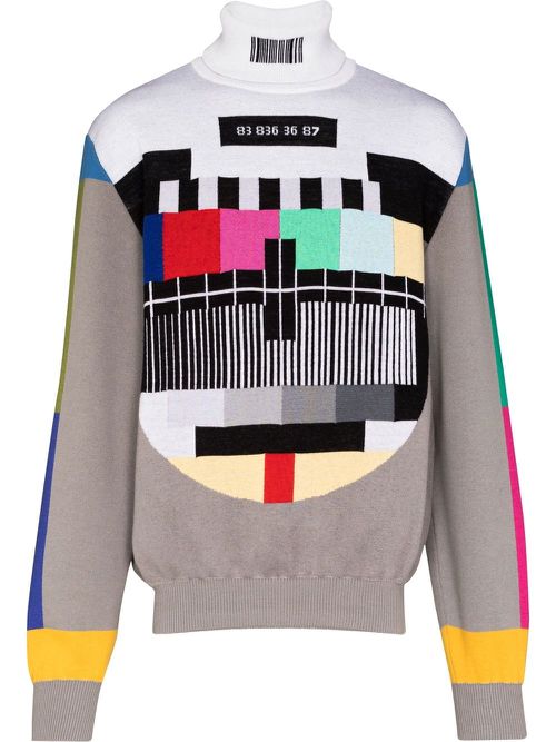 Barcode motif roll-neck jumper - Grey