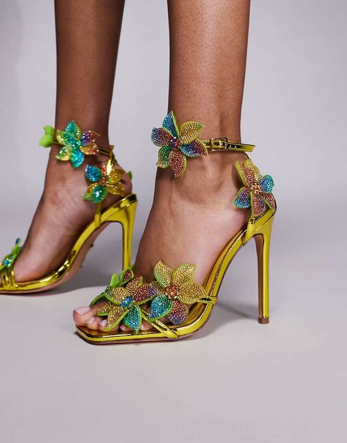 Azalea Wang Neriya high heeled sandal with embellished flowers in multi