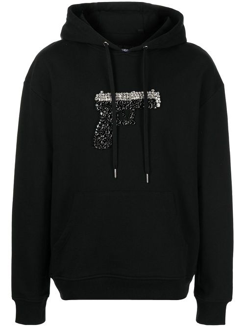 Triggered crystal-embellished hoodie - Black
