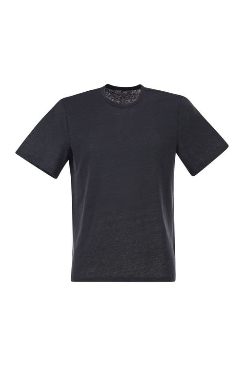 Majestic Stretch Linen T-Shirt With Round Neckline
