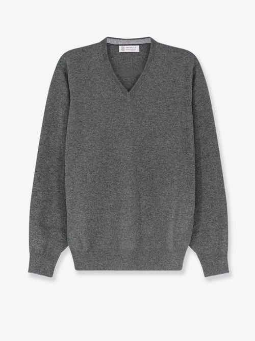 Cashmere V-Neck Sweater — Gray