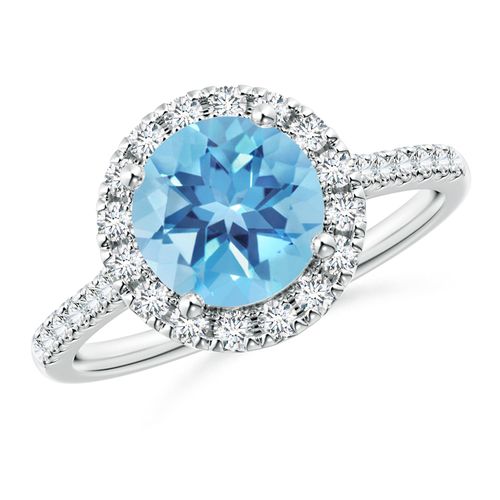 Angara 2.35 Carats Round Swiss Blue Topaz Halo Ring with Diamond Accents in Platinum