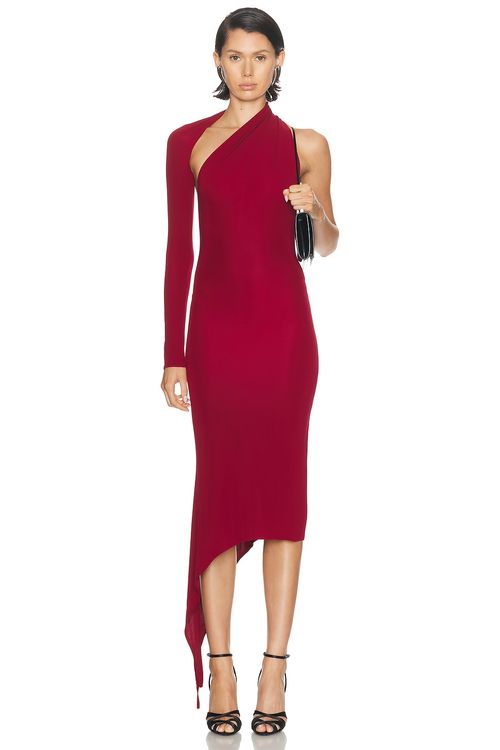 Courreges One Shoulder Crepe Jersey Dress in Grenat - Red. XS also in