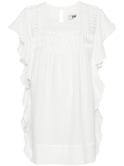 Ruffled cotton mini dress - White