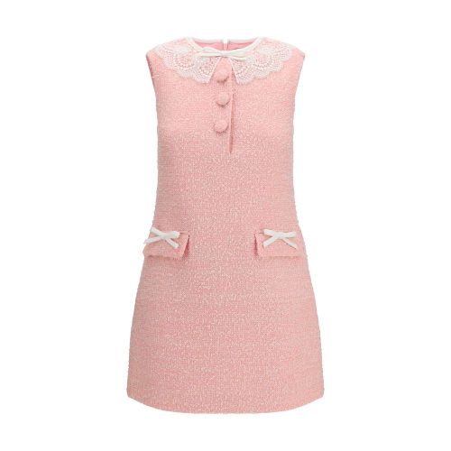 Lace-Collar Bouclé Dress — Pink