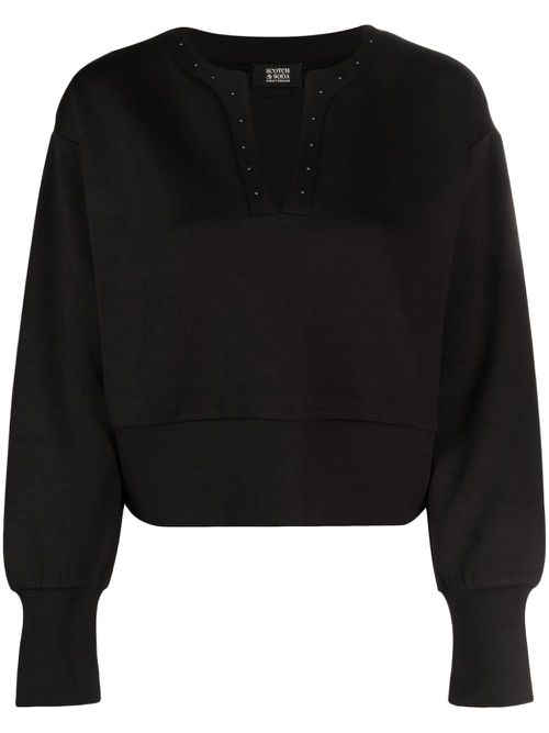 Bead-embelished V-neck sweatshirt - Black