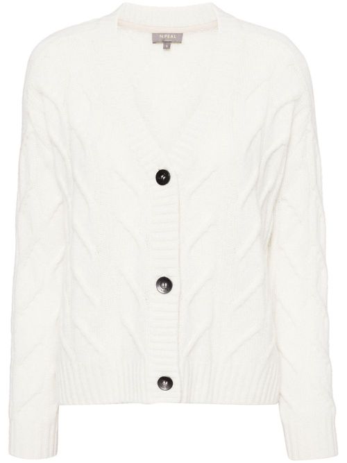V-Neck Cable Cashmere Cardigan - Neutrals