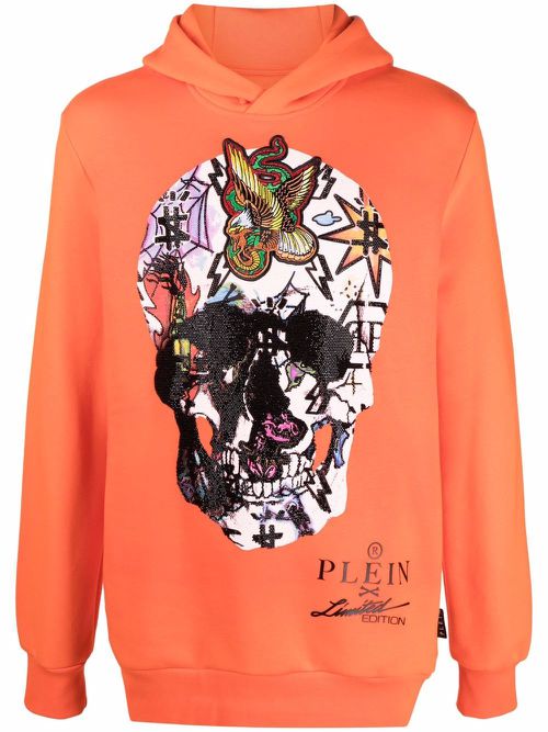 Graphic-print long-sleeve hoodie - Orange