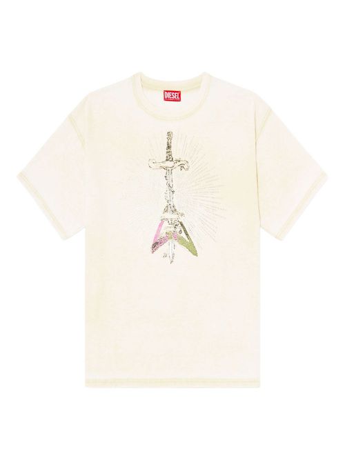 T-Box-T18 graphic-print oversized T-shirt - Neutrals