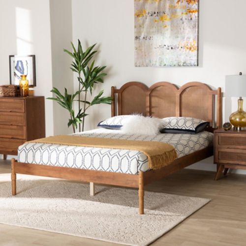 Baxton Studio Thatcher Queen Panel Platform Bed, Walnut/Natural Brown