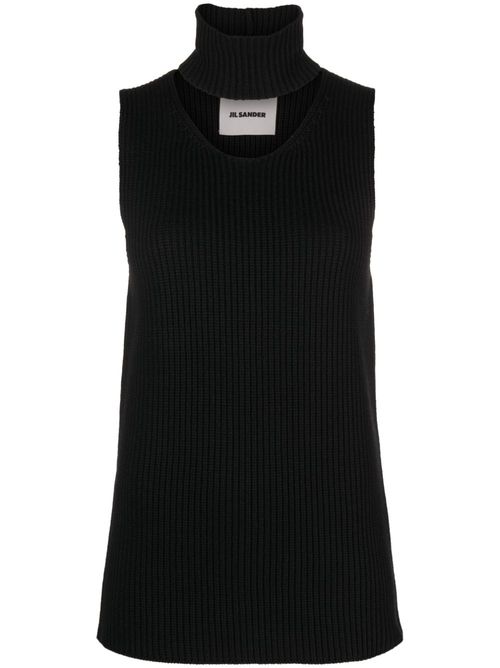 Cut-out ribbed-knit sweater vest - Black