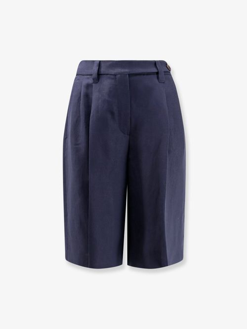Viscose and Linen Bermuda Shorts — Blue