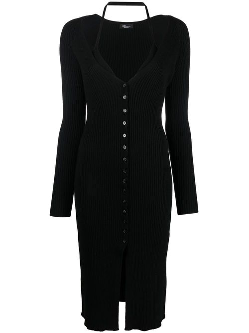 Virigin-wool V-neck midi-dress - Black