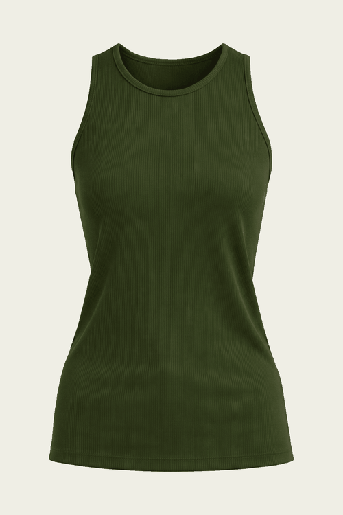 Stretch Luxe Ribbed Tank Top in Dark Moss