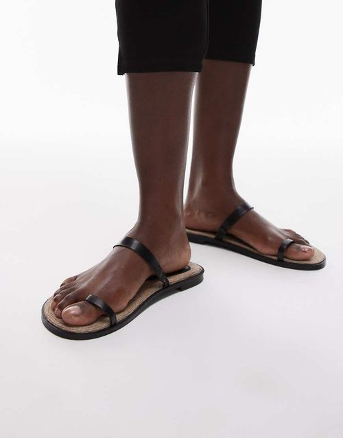 Kik leather toe loop flat sandals in black