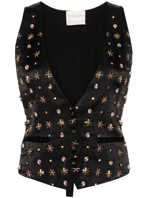 Bead-embellished adjustable vest - Black