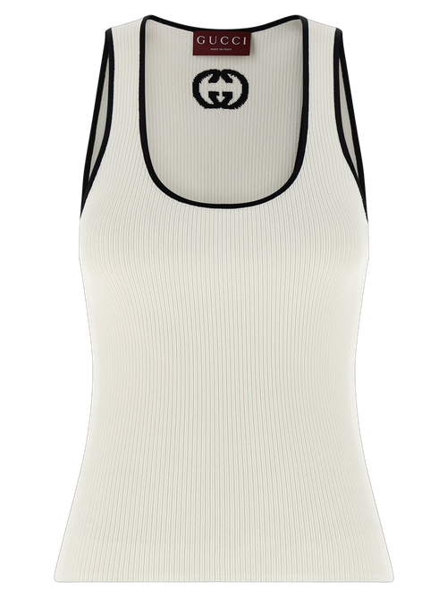 Logo Intarsia Ribbed Viscose Tank Top — White