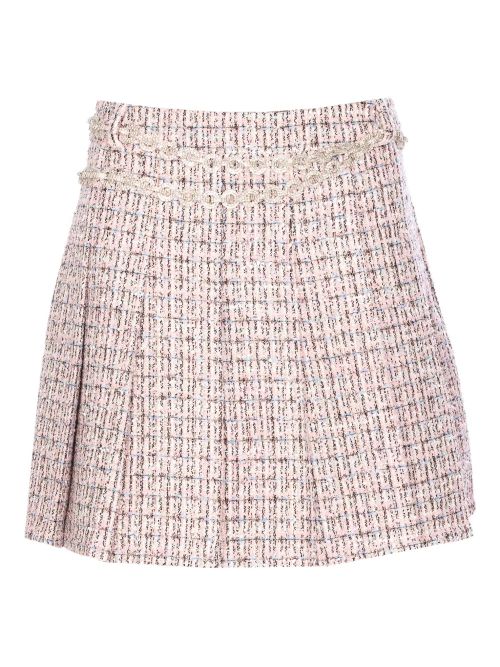 Crystal-Embellished Tweed Skirt — Pink