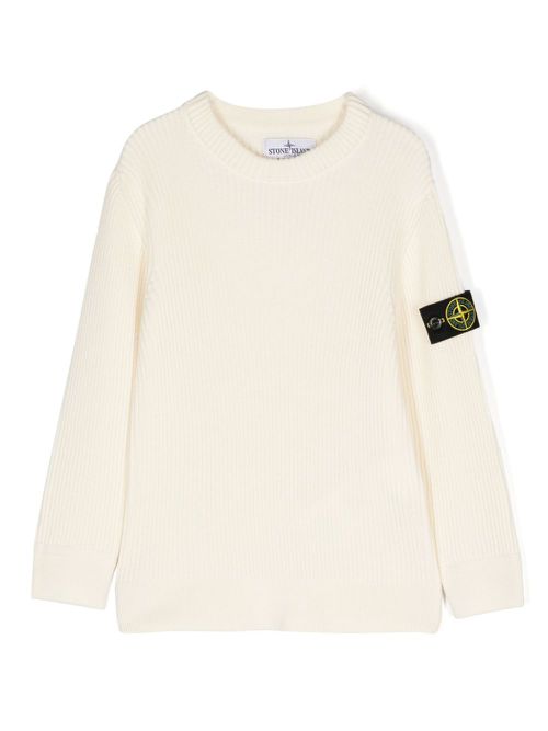 Compass-badge ribbed jumper - White