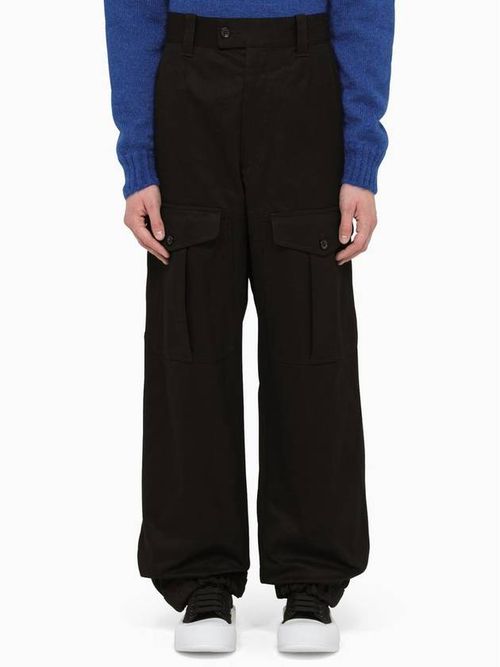 Flap-pocket cotton trousers - Black