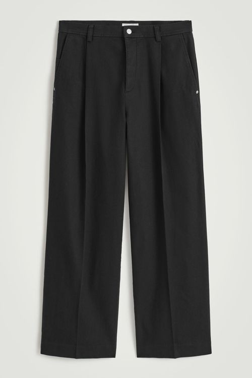 PLEATED WIDE-LEG DENIM PANTS