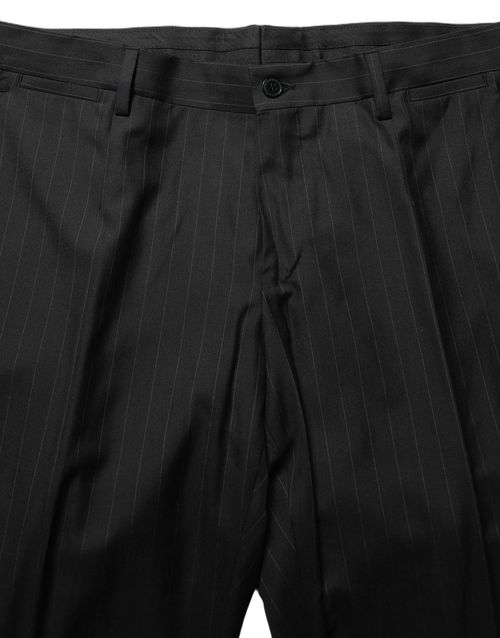 Pinstriped Virgin Wool-Silk Pant Suit — Black