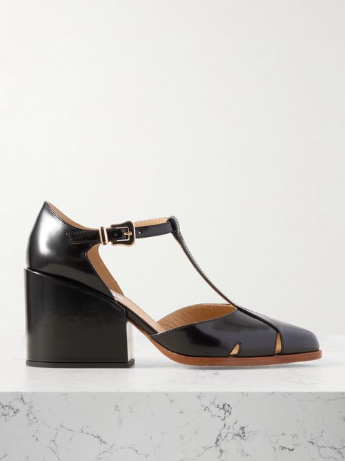 Evita Glossed-leather Pumps - Black