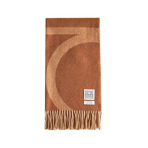 Monogram-intarsia virgin wool scarf - Brown
