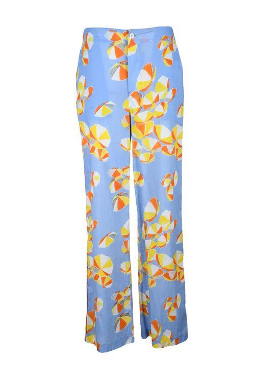 High Waist Trousers - Azul/Yellow