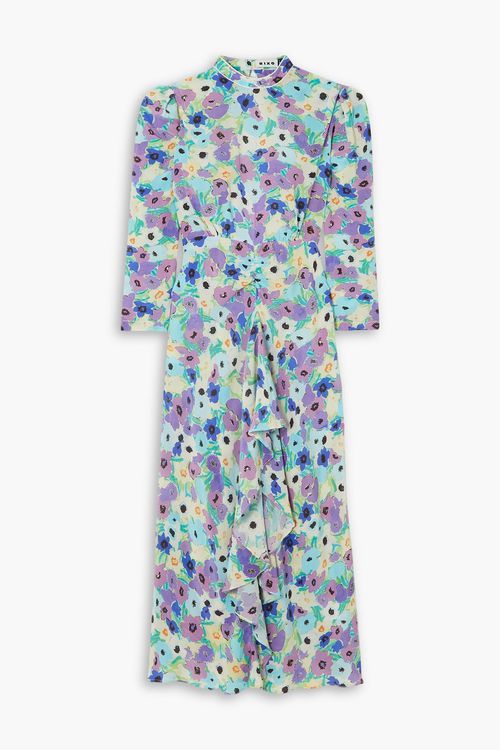 Dani ruffled cutout floral-print silk crepe de chine dress