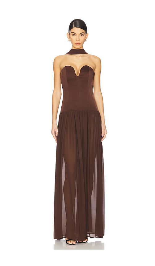 LPA Ada Corset Maxi Dress in Brown. -  S also in