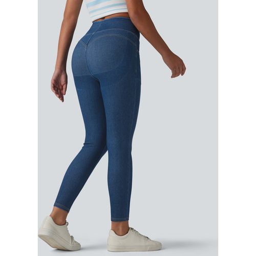 Halara Halara Flex™ High Waisted Tummy Control Butt Lifting Denim Casual Leggings with Pockets - Gulf Stream Blue Denim - XLregular