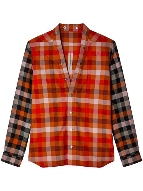 Check-print panelled shirt - Orange