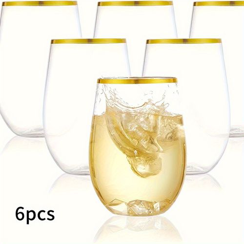 TEMU 6pcs Transparent Plastic Cups - Unbreakable Reusable Drinkware With , For Beverages Juice Soda Dessert Coffee Suitable For Home Kitchen, Coffee