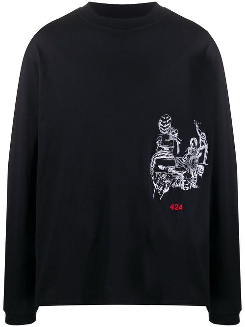 Embroidered long-sleeve sweatshirt - Black