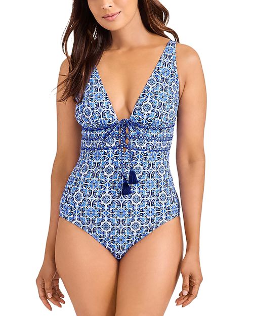 Terrazzo Tile Tie Front One Piece Swimsuit