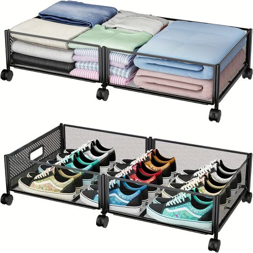 TEMU 1/2pack Under Bed Storage, Under Bed Storage Containers With Wheels And Handles For Shoes, Clothes, Books, Blankets For , Under-bed Storage