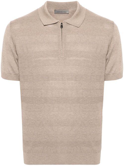 Ribbed-knit polo shirt - Neutrals