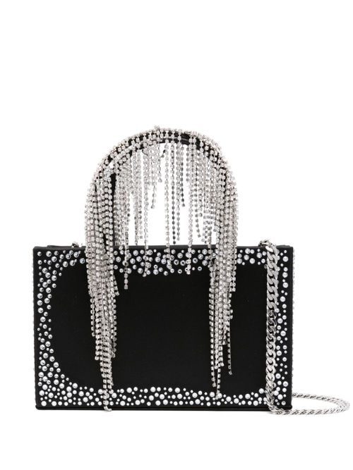 Crystal-fringe tote bag - Black
