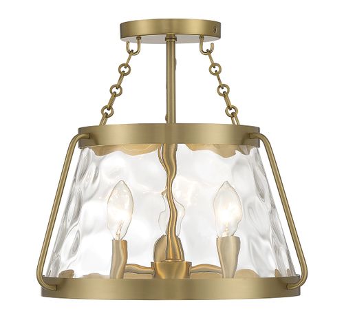 Warm Brass Three Light Semi-Flush Mount from the Crawford Collection